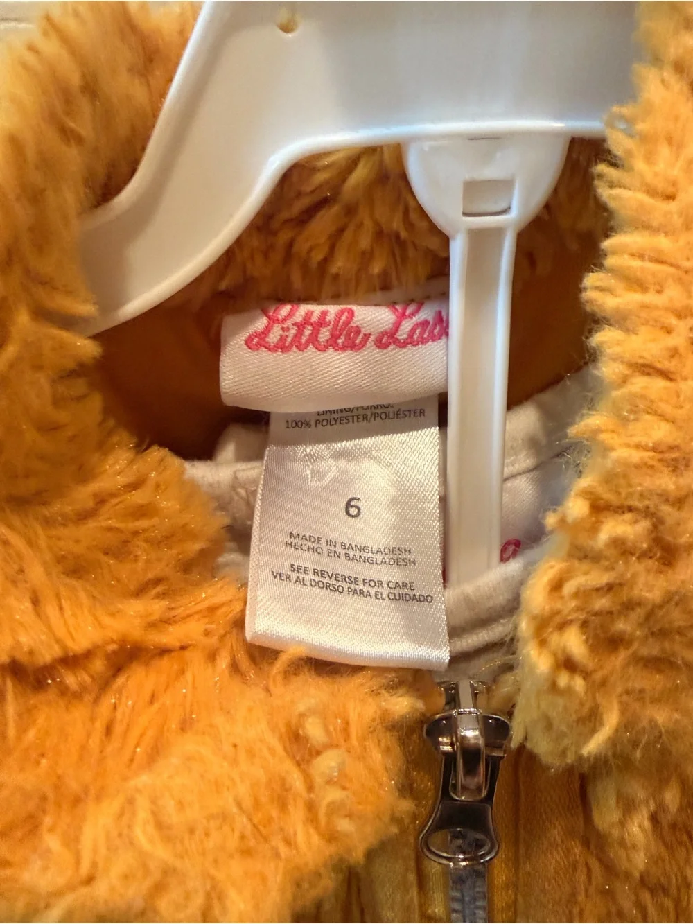 Little Lass 3 piece Golden Fuzzy Zip-Up Vest and matching outfit - Picture 5 of 6